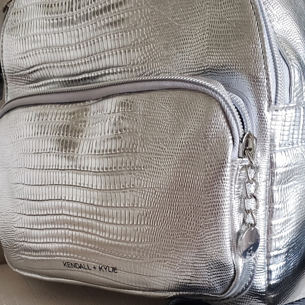 Kendall + Kylie Silver Metallic Textured Backpack
